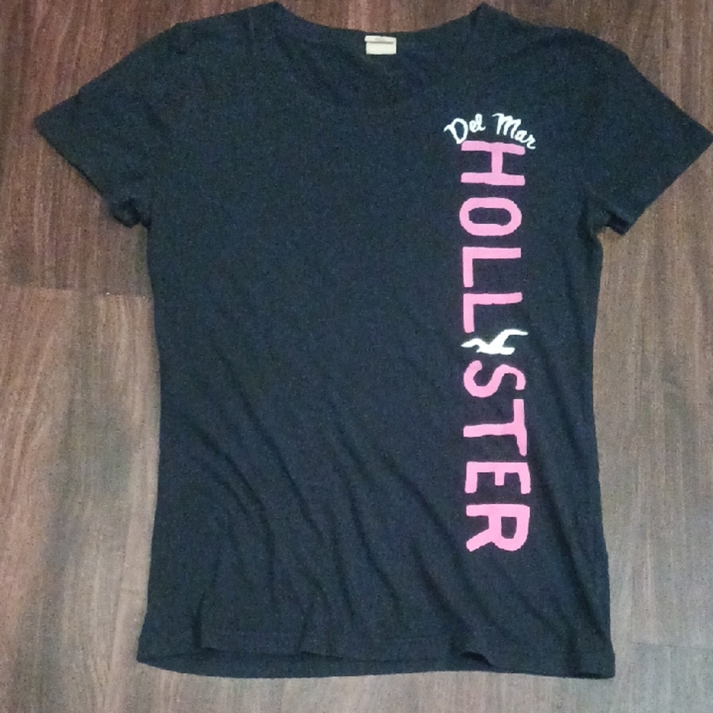 Hollister Navy Tee with Pink Vertical Logo